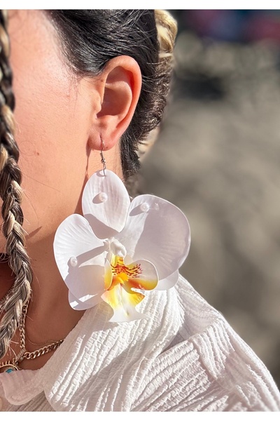 SERENA BD Orkide KÜPE inci charm detaylı 1 çift gerçekçi ıslak görünümlü