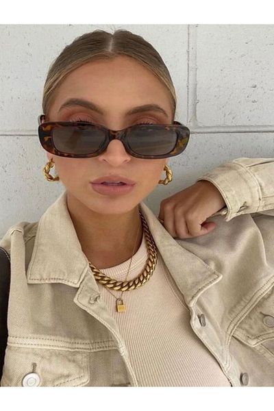 AychaAksesuar Almond Vintage Leopard Sunglasses