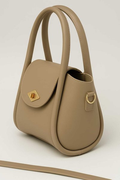 ROYAL LADYS Medium Size Fluffy Form Hand and Shoulder Bag with Gold Lock