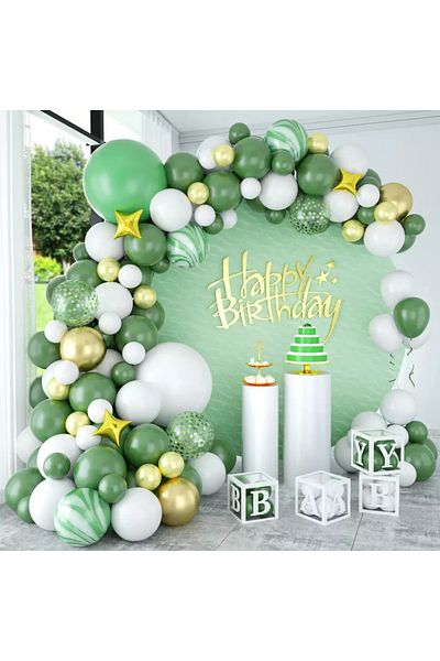 Baloane Vesele Arcada Baloane Aniversare Verde Gold 79 Piese ARC32