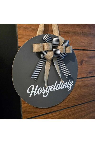 Marka Tasarim Door Ornament Welcome Welcome Anthracite Gift Ribbon Exterior Door Ornament - Home Door Ornament