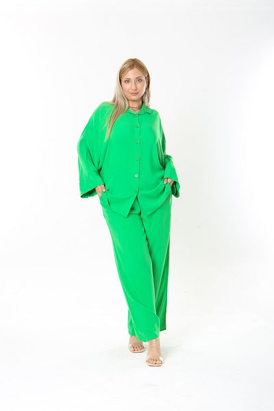 XL Modam Women's Long Sleeve Green Linen Large Size Set