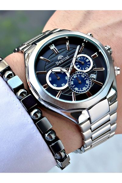 Bentini Men's Wristwatch – Multifunctional, Waterproof, Steel Band, 2 Years Warranty + Bracelet Gift