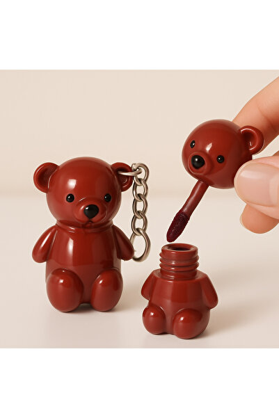 MİNGODAN 1 Adet Ayıcık Sevimli Lip Gloss Mat Ruj Dudak Bakımı Ve Anahtarlık Kadın Aksesuar