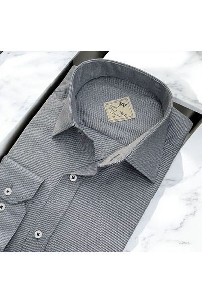 GÖMLEK GALERİSİ Men's Classic Wide Relaxed Fit Long Sleeve Textured Cotton Shirt with Pockets
