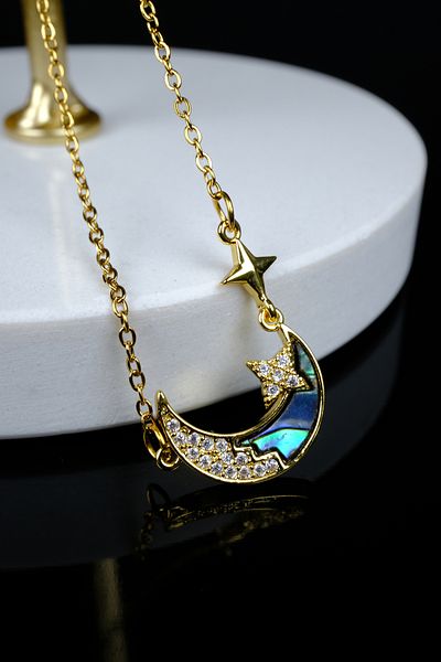 Zalifra Moon Series, Steel Necklace with Reflection Detail and Moon and Little Star Figures