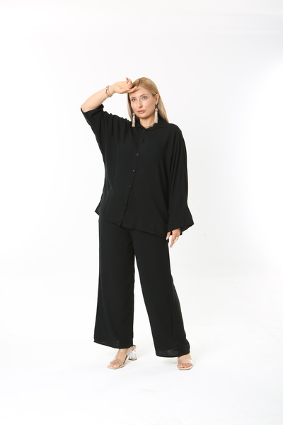 XL Modam Women's Long Sleeve Black Linen Large Size Set