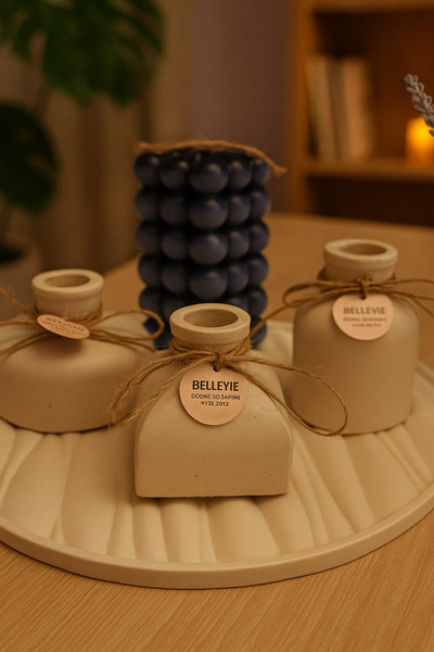 Handmade BELLEVIE Kış Temalı 3’lü Doğal Taş Aroma Şişesi Seti + Kırmızı Çam M...