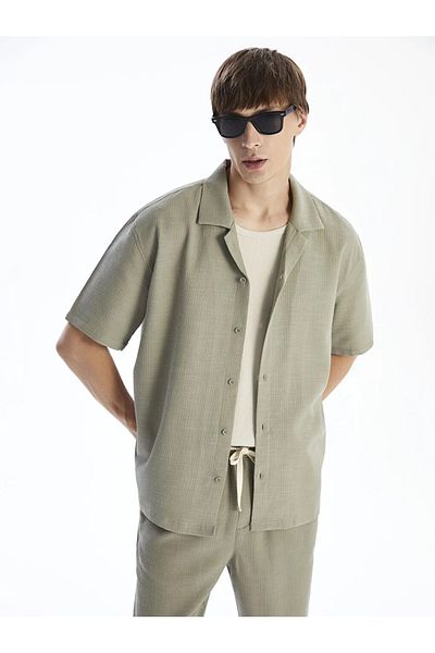 LC Waikiki Xside Khaki Comfortable Fit Resort Collar Short Sleeve Muslin Men's Shirt
