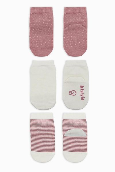 MBB ETİCARET Bistyle Polka Dot Non-Slip Combed Cotton Socks 3-Piece Bs10108 Powder