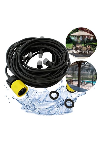 Tim Hose with 11 spray nozzles, mist effect, water flow adjustment, 10 m, black