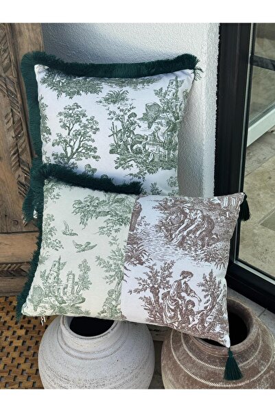 ref crea Toile De Jouy Throw Pillow Cover Green - Brown