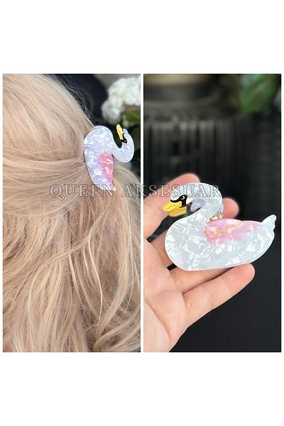 QUEEN AKSESUAR Luxury Pearlescent White Shiny Cute Bone Swan Clothespin Buckle