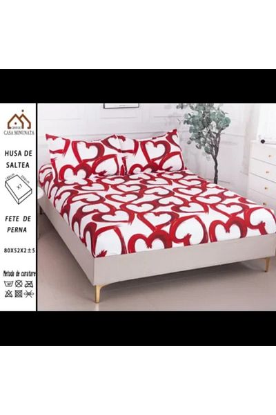 Gloryland Bed cover with elastic, satin cotton, 2 pillowcases