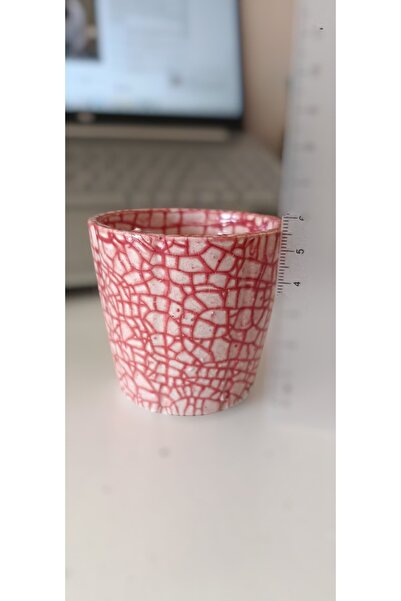 hobidaşım Ceramic Cracked Look Red Decorated Vase - 6.5 cm Length, 6 cm Mouth Width