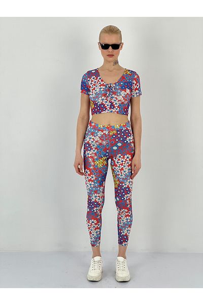 Miss Poem Women's Blouse Leggings Navy Blue Set