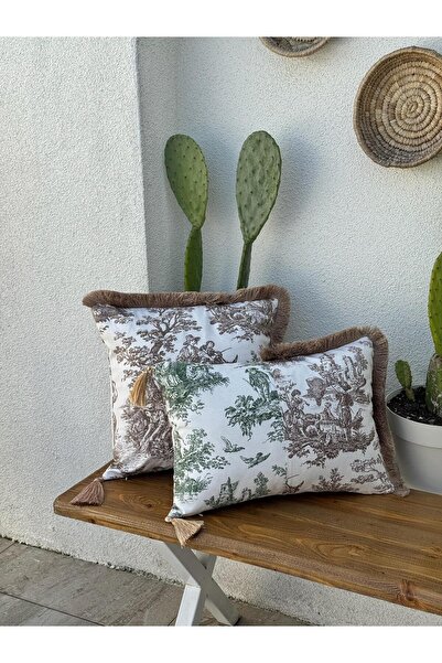 ref crea Toile De Jouy Throw Pillow Cover Brown - Green