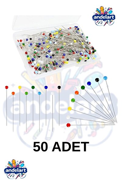 andelart Eşarp Şal İğnesi 50 Adet Toplu İğne 28mm Mineli Karışık Renkli