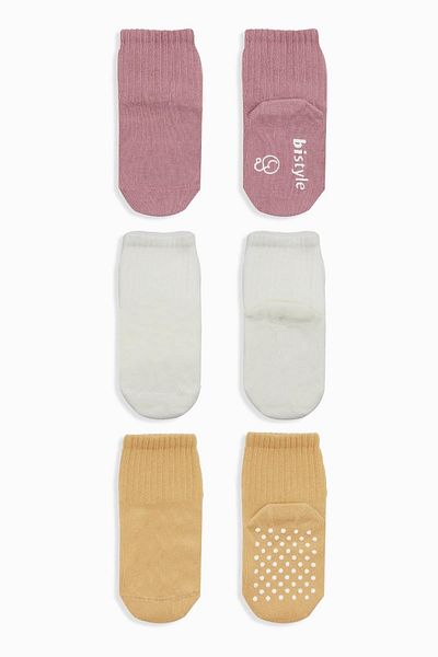 MBB ETİCARET Bistyle Basic Non-Slip Combed Cotton Socks 3-Piece Bs10107 Powder Ecru Salmon