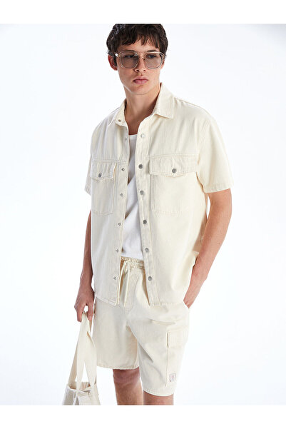 LC Waikiki Nevavm Comfortable Fit Short Sleeve Men's Jean Shirt with Difference