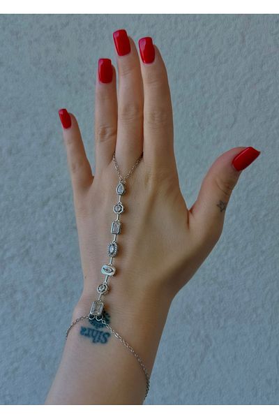Home Sihra Accessories Silver Color Shahmeran with Steel Asymmetric Row of Stones
