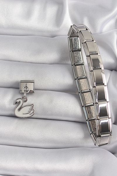 Clariss 316L Steel Silver Color Dangle White Swan Model Nomination Charm