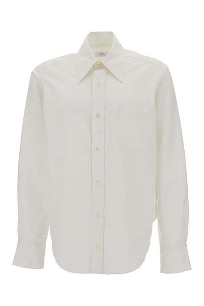 Erl White Buttoned Up Oversize Shirt In Polyester Unisex