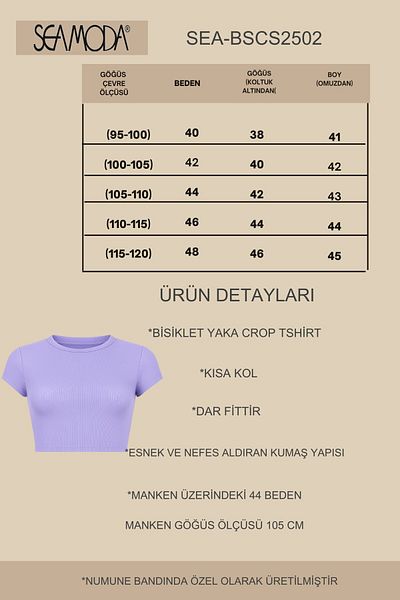 Seamoda Crew Neck Short Sleeve Crop Rib Tshirt Lila