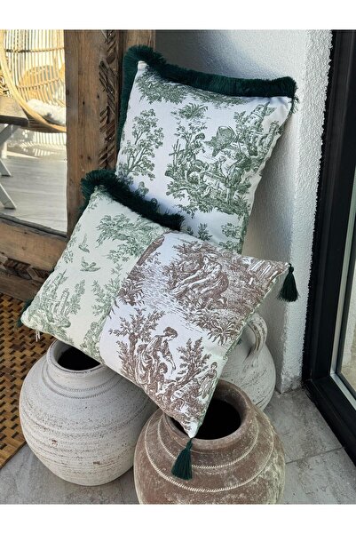 ref crea Toile De Jouy Throw Pillow Cover Green - Brown