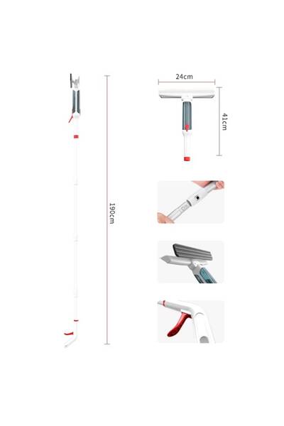 RARINCARE Spalator de Geamuri RARINCARE, Lungime 1.9 m, Pulverizator si Colector de Apa Incorporat, 5 Bureti,