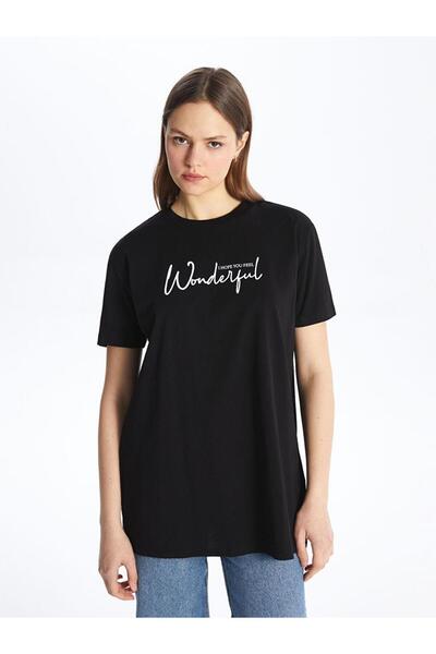 LC Waikiki Crew Neck Printed Short Sleeve Oversize Women's Tunic (S4)