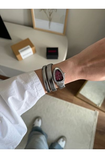 RoseandRoses Snake Spiral Model New Season Women's Wristwatch Silver (Burgundy Dial)