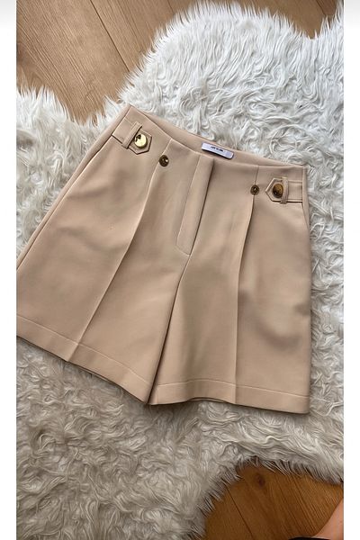 Butik Beyza Pantaloni scurți din țesătură Crep fără spate cu buzunar Flato