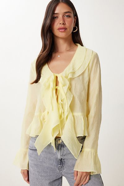 Lovelyİstanbul Textured Flounce Lightweight See-Through Modal Blouse
