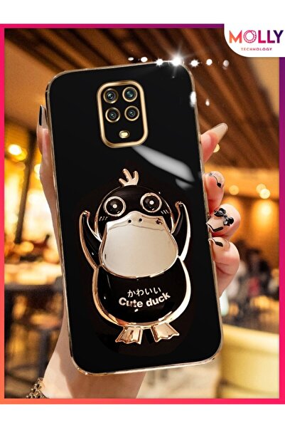 Molly Xiaomi Redmi NOTE 9 PRO İçin Siyah Sevimli Ördek Standlı Kenarları Gold...