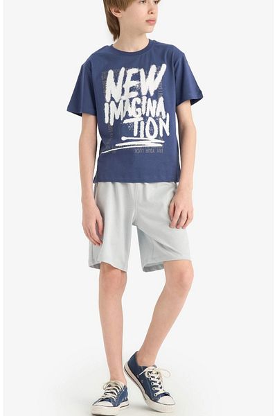 DeFacto Boys 2 Piece Set Printed Short Sleeve T-Shirt Elastic Waist Shorts