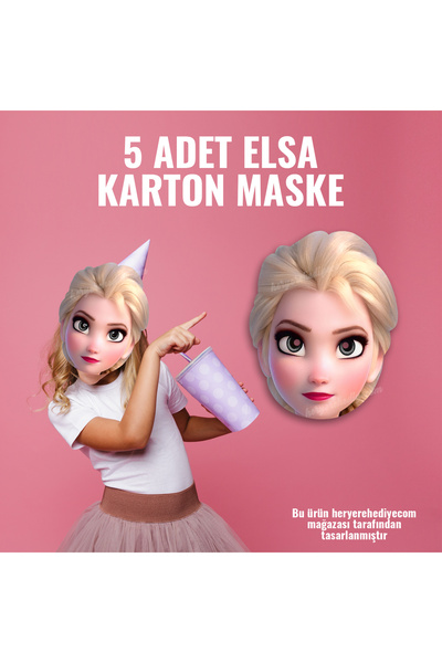 heryerehediye Çocuklar İçin Elsa Karton Yüz Maskesi Kalın Kuşe Baskı (5 Adet)