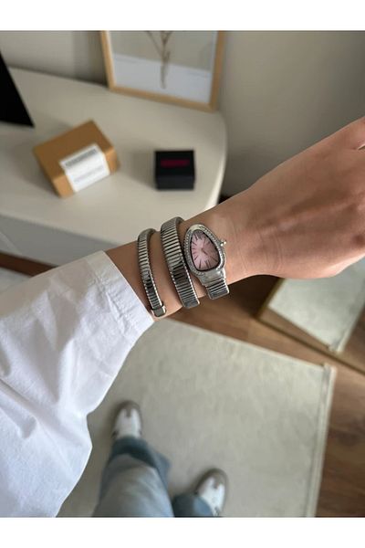 RoseandRoses Snake Spiral Model New Season Women's Wristwatch Silver (Pink Dial)