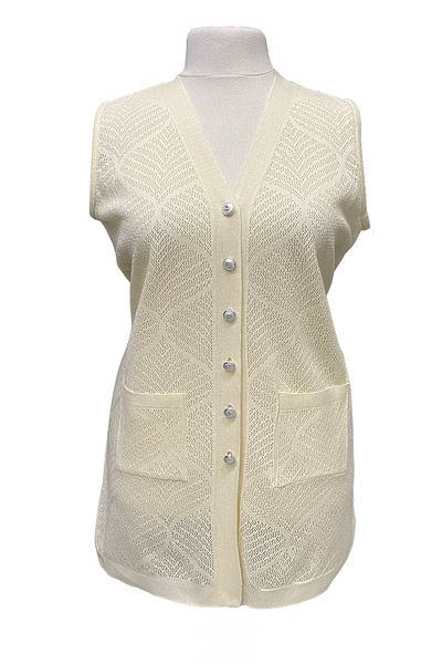 Giyinen Mağazaları Cream Shura V-Neck Buttoned Double Pocket Mercerized Vest