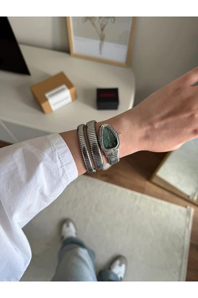 RoseandRoses Snake Spiral Model New Season Women's Wristwatch Silver (Green Dial)