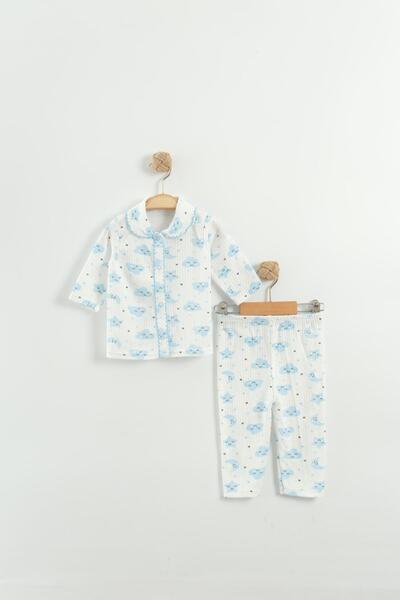 BabyWings Bulut Baskılı Oyalı Bebek Pijama Takım
