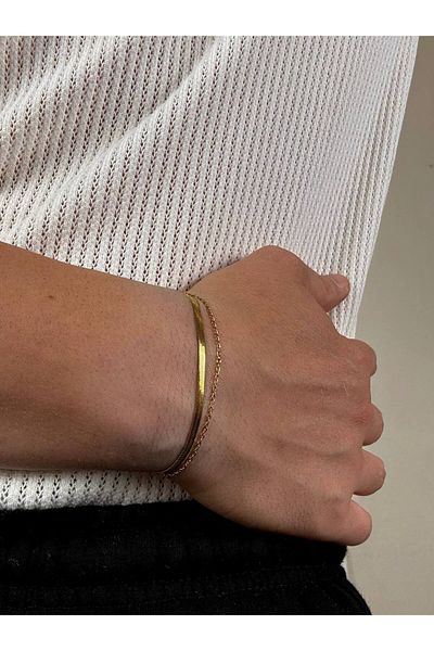 Arvens Gold Men's Double Chain Bracelet Women's Stainless Steel Color Does Not Fade Unisex Tarnish Steel Bracelet