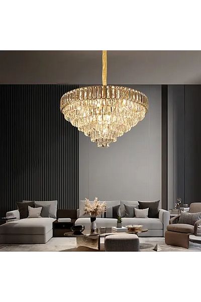 qwell high 60 cm round Luxury Golden Crystal Chandelier with Circular Design