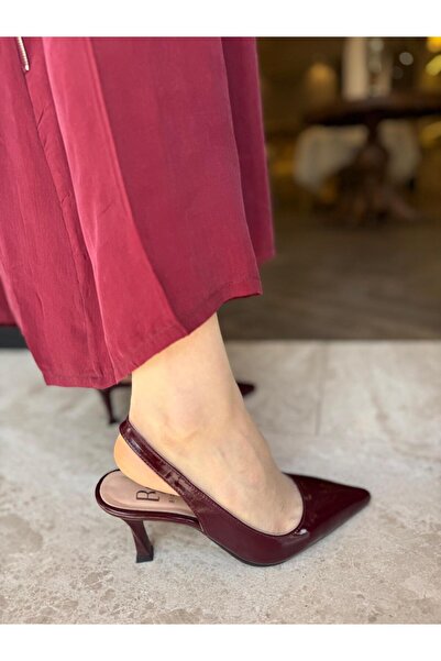 BABLACK كعب جلد طبيعي بمقدمة مدببة أحمر كلاريت