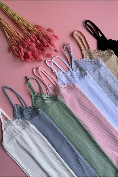 VicTroy Lacy |   8-Piece Cotton, Lycra Ribbed Women's Undershirt Set with Rope Straps