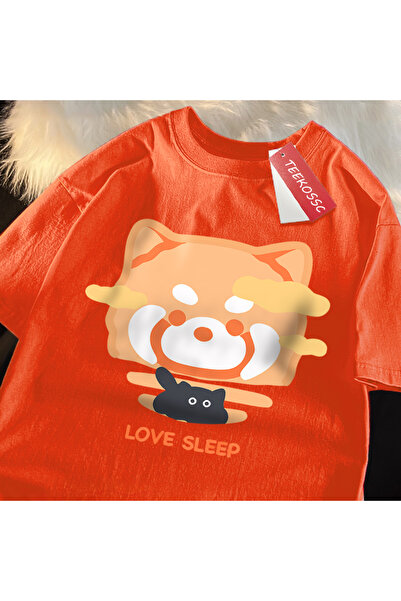 StartMore تي شيرت Y2k Vintage تي شيرت Love Sleep Orange Raccoon