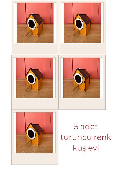 WoodenZoo Wooden Decorative Bird House Nest, Nest, Balcony, Garden Accessory Set of 5 (Orange)