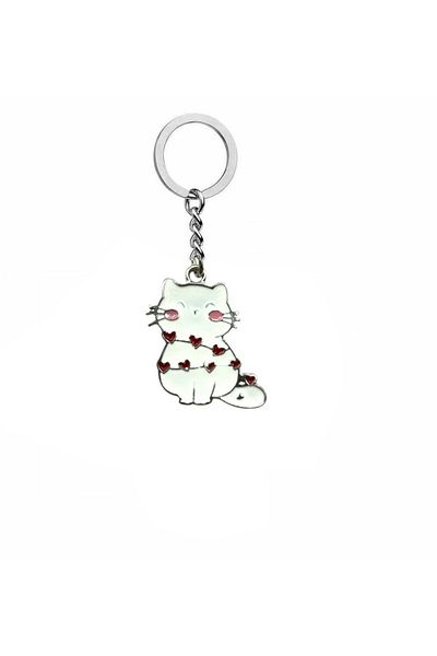 Herşey Nota Unisex Keychain with White Heart Wrapped Cat Figure – the Icon of Love and Innocence That You Carry with You