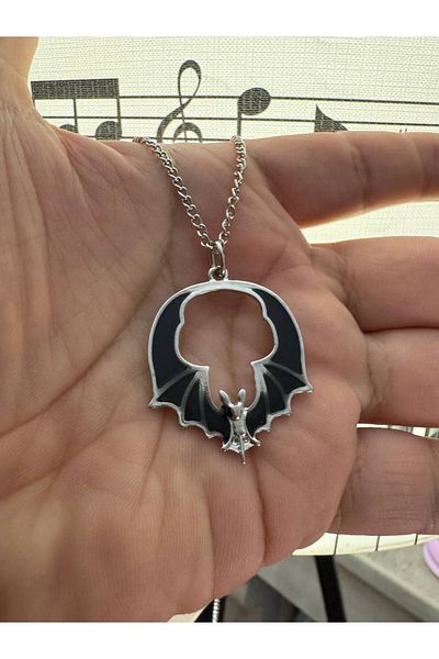 Herşey Nota Gothic Sharp Bat Figured Black Chain Unisex Necklace – Symbol of Dark Power and Freedom