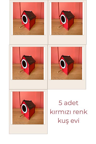 WoodenZoo Wooden Decorative Bird House Nest, Nest, Balcony, Garden Accessory Set of 5 (Red)